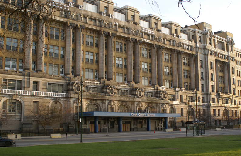 https://commons.wikimedia.org/wiki/File:Cook_County_Hospital.jpg, Jeff Dahl